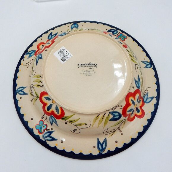 Temptations By Tara Capri Pasta Bowl Blue Wide-Rimmed 12 Inch Floral 1 .5 Qt - Picture 3 of 9